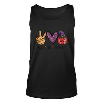 Peace Love Halloween Funny Halloween Quote Unisex Tank Top - Monsterry