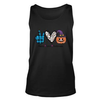 Peace Love Halloween Funny Halloween Quote V3 Unisex Tank Top - Monsterry