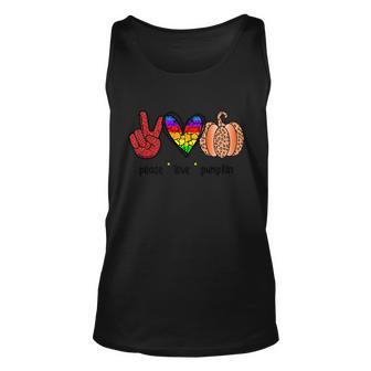 Peace Love Pumpkin Halloween Quote Unisex Tank Top - Monsterry