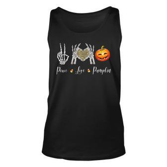 Peace Love Pumpkin Halloween Skeleton Hand Leopard Heart Unisex Tank Top - Seseable