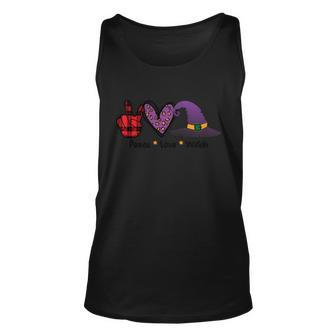 Peace Love Witch Heart Witch Hat Halloween Quote V2 Unisex Tank Top - Thegiftio UK