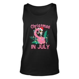 Pink Flamingo In Santa Hat Funny Christmas In July Unisex Tank Top - Monsterry