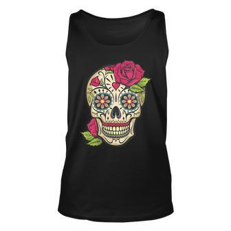 Pink Rose Sugar Skull Dia De Los Muertos Mexican Halloween Men Women Tank Top Graphic Print Unisex - Thegiftio UK
