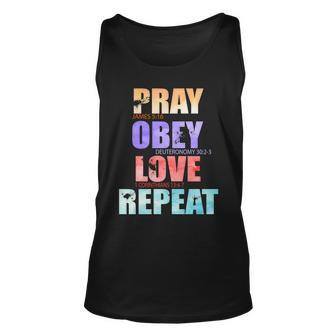 Pray Obey Love Repeat Christian Bible Quote Unisex Tank Top - Monsterry UK