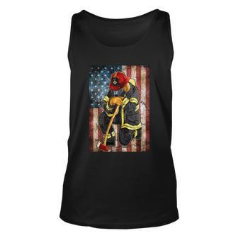 Proud To Be A Firefighter Usa American Flag Red Line Unisex Tank Top - Monsterry DE