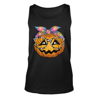 Pumpkin Face Tie Dye Leopard Glasses Halloween Costume Kids Unisex Tank Top - Seseable