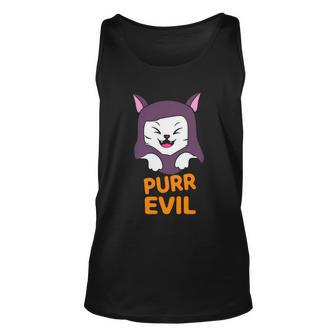 Purr Evil Cat Halloween Quote Unisex Tank Top - Monsterry