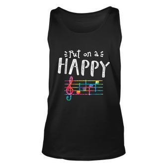 Put On A Happy Face Music Notes Funny Teacher Tshirt Unisex Tank Top - Monsterry CA
