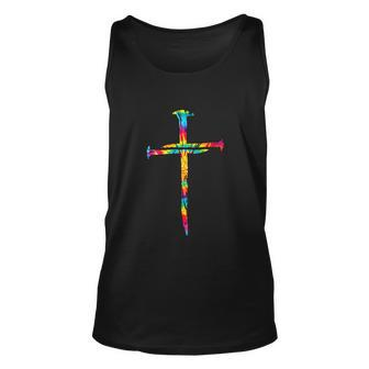 Rainbow Funny Christian Jesus Nail Cross Tie Dye Bible Unisex Tank Top - Monsterry AU