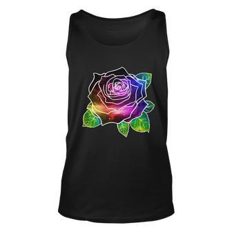 Rainbow Galaxy Floral Rose Unisex Tank Top - Monsterry