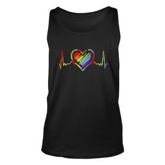 Rainbow Heartbeat Lgbt Gay Pride Great Gift Unisex Tank Top - Monsterry CA