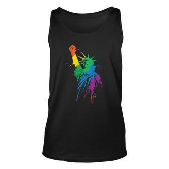 Womens Rainbow Statue Of Liberty With Raised Fist Lgbtq Pride Tank Top | Mazezy