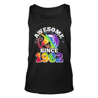 Rainbow Unicorn Awesome Since 1982 40Th Birthday Unisex Tank Top - Monsterry UK