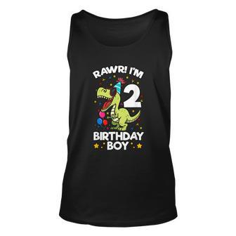 Rawr Im 2 Birthday Boy Dinosaur Trex Themed 2Nd Birthday Unisex Tank Top - Monsterry