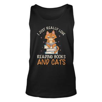 Reading Books And Cats Cat Book Lovers Reading Book Unisex Tank Top - Thegiftio