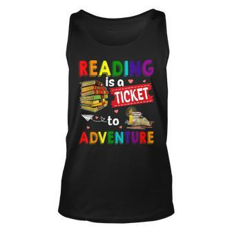 Reading Ticket Adventure Library Teacher Student Book Lovers Unisex Tank Top - Thegiftio UK
