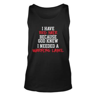 Red Head Warning Label Unisex Tank Top - Monsterry