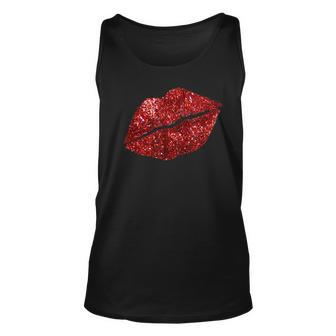 Red Kissing Lipstick Glitter Lips Kiss Red Lips Valentine Men Women Tank Top Graphic Print Unisex - Thegiftio UK