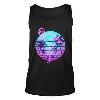 Retro Eighties 80S Neon Flamingo Emblem Unisex Tank Top - Monsterry