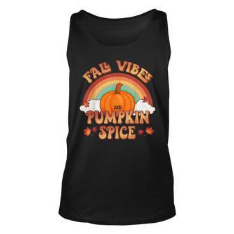 Retro Fall Vibes And Pumpkin Spice Rainbow Fall Autumn Unisex Tank Top - Thegiftio UK