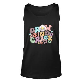 Retro Floral Grow In Grace Funny Religious Christian Graphic Design Printed Casual Daily Basic Unisex Tank Top - Thegiftio UK