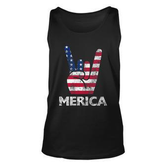 Retro Usa 4Th Of July Vintage American Flag Merica Rock Sign Unisex Tank Top - Monsterry UK