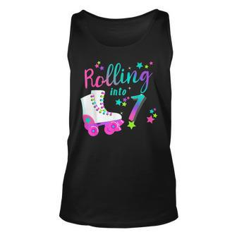 Rolling Into 7 Years Lets Roll Im Turning 7 Roller Skate Men Women Tank Top Graphic Print Unisex - Thegiftio UK