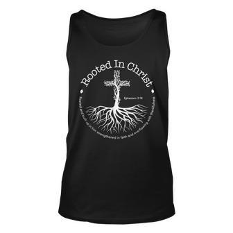 Rooted In Christ Cross Pray God Bible Verse Christian Gifts Unisex Tank Top - Thegiftio UK