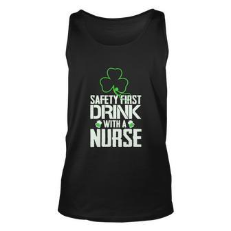 Safety First Drink With A Nurse Beer Lovers St Patricks Day Unisex Tank Top - Thegiftio UK