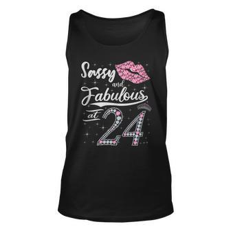 Sassy And Fabulous At 24 24Th Pink Crown Lips Women Birthday Unisex Tank Top - Seseable
