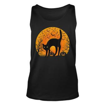 Scary Black Cat Full Moon Funny Cats Lover Halloween Costume Unisex Tank Top - Seseable