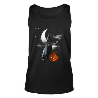 Scary Halloween Black Cat Witch Hat & Pumpkin 2021 Unisex Tank Top - Seseable