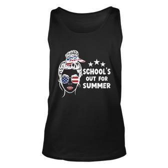 Schools Out For Summer Last Day Of School Messy Bun Us Gift Unisex Tank Top - Monsterry
