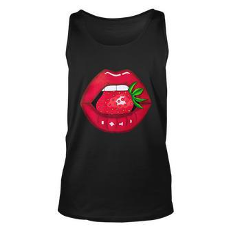 Sexy Strawberry Lips Red Lipstick Woman Strawberries Mouth Graphic Design Printed Casual Daily Basic Unisex Tank Top - Thegiftio UK