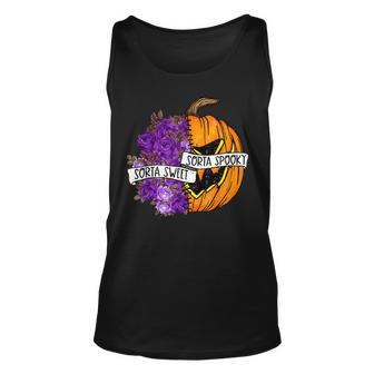 Sorta Sweet Sorta Spooky Flower Pumpkin Spooky Halloween Unisex Tank Top - Seseable