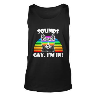 Sounds Gay Im In Rainbow Cat Pride Retro Cat Gay Funny Gift Unisex Tank Top - Monsterry AU