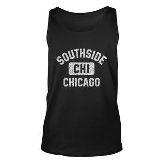 Southside Chicago Chi Gym Style Distressed White Print Unisex Tank Top - Monsterry