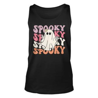 Spooky Groovy Retro Halloween Trick Or Treat Funny Ghost Men Women Tank Top Graphic Print Unisex - Thegiftio UK