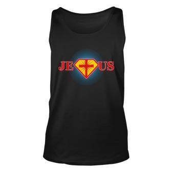 Super Jesus Superhero Comic Logo Tshirt Unisex Tank Top - Monsterry UK