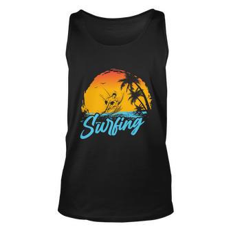 Surfing Sunset Plam Tree Unisex Tank Top - Monsterry UK