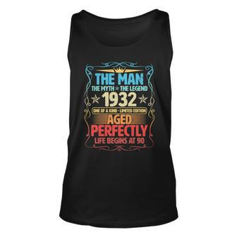 The Man Myth Legend 1932 Aged Perfectly 90Th Birthday Unisex Tank Top - Monsterry