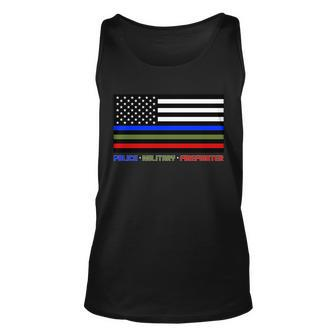 Thin Blue Green Red Lines Police Military Firefighter Tshirt Unisex Tank Top - Monsterry