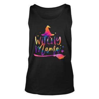 Tie Dye Witchy Mama Witch Hat Broom Spooky Mama Halloween Unisex Tank Top - Seseable