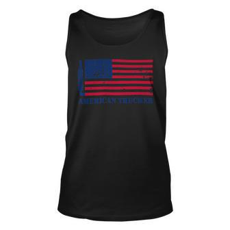 Trucker Truck Driver American Flag With Exhaust American Trucker Unisex Tank Top - Seseable
