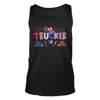 Trucker Trucker Proud American Flag Fireworks Happy 4Th Of July Unisex Tank Top - Seseable