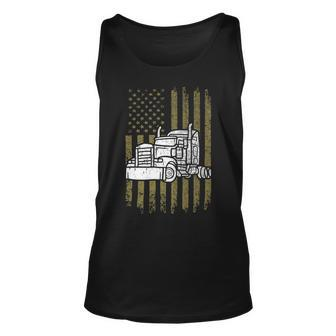Trucker Trucker Vintage American Flag Semi Truck Driver Patriotic Unisex Tank Top - Seseable