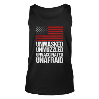 Unmasked Unmuzzled Unvaccinated Unafraid Flag America Unisex Tank Top - Monsterry DE