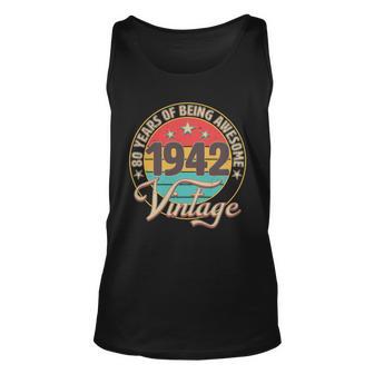 Vintage 1942 Birthday 80 Years Of Being Awesome Emblem Unisex Tank Top - Monsterry UK