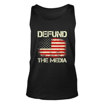Vintage American Flag Defund The Media Unisex Tank Top - Monsterry