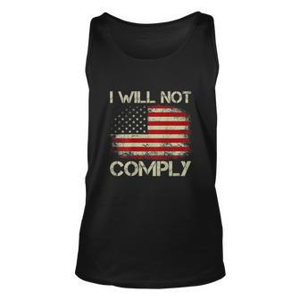 Vintage American Flag I Will Not Comply Patriotic Unisex Tank Top - Monsterry DE